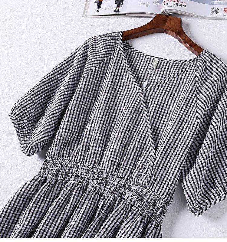 細かなチェックが上品な ウエスト絞りワンピース 大きいサイズレディースファッション専門店 ミニョン