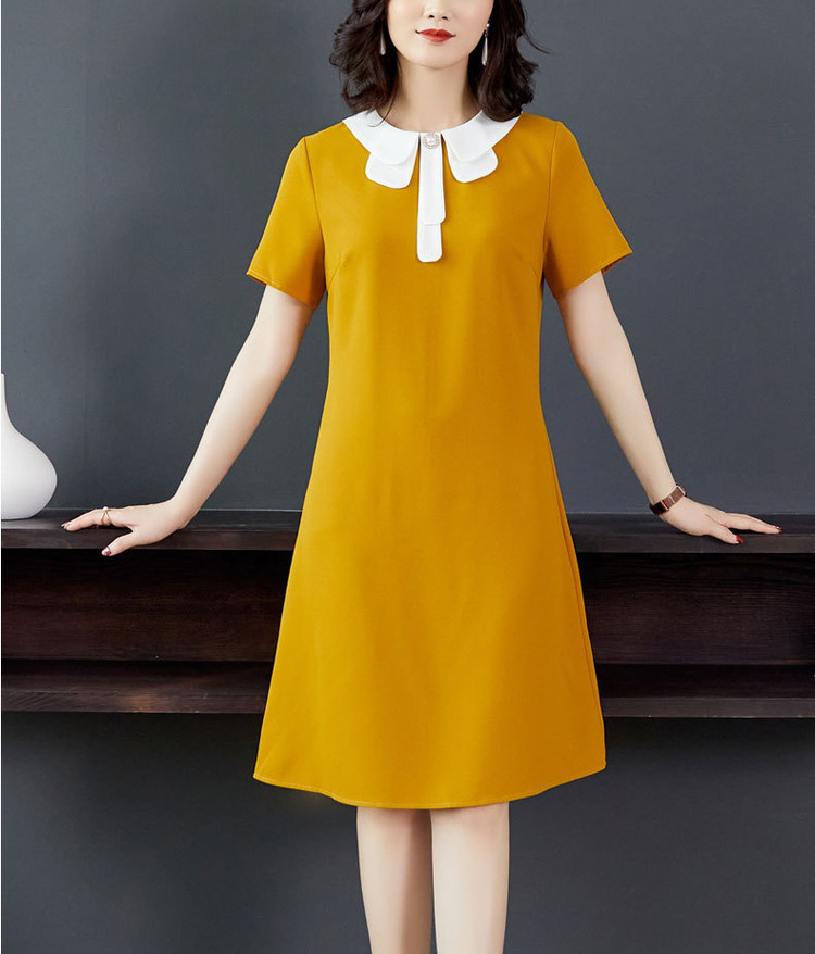 クラシカルな襟付きマスタードカラーワンピース 大きいサイズレディースファッション専門店 ミニョン