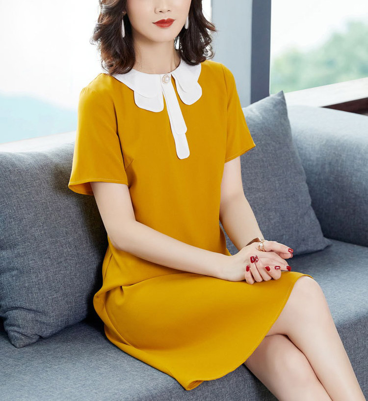 クラシカルな襟付きマスタードカラーワンピース 大きいサイズレディースファッション専門店 ミニョン