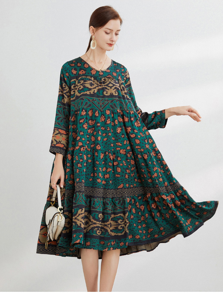 上品エスニックなレオパード柄ワンピース 大きいサイズのワンピース専門店 ミニョン