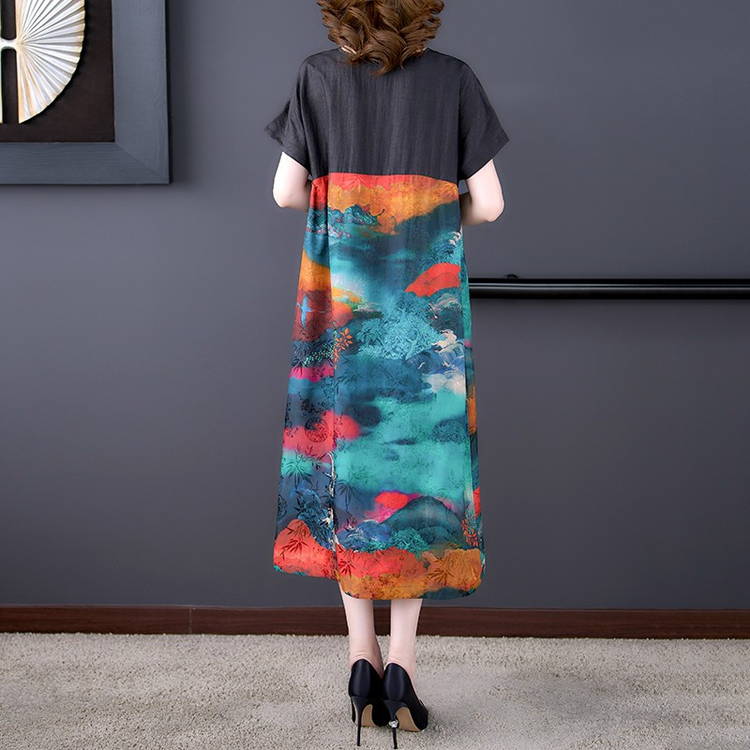 絵画のような鶴の柄の半袖ワンピース 大きいサイズのレディース専門店 ミニョン