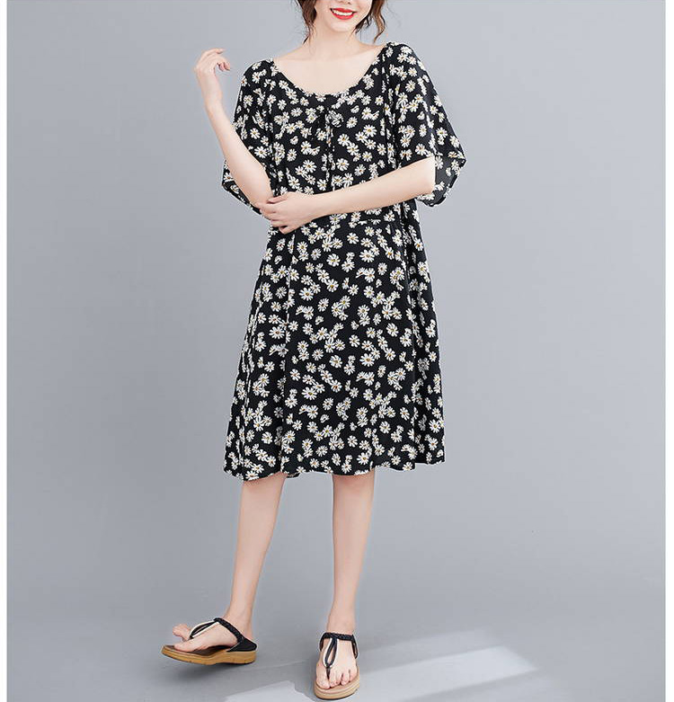 マーガレット柄フレア袖ワンピース 大きいサイズのワンピース専門店 ミニョン