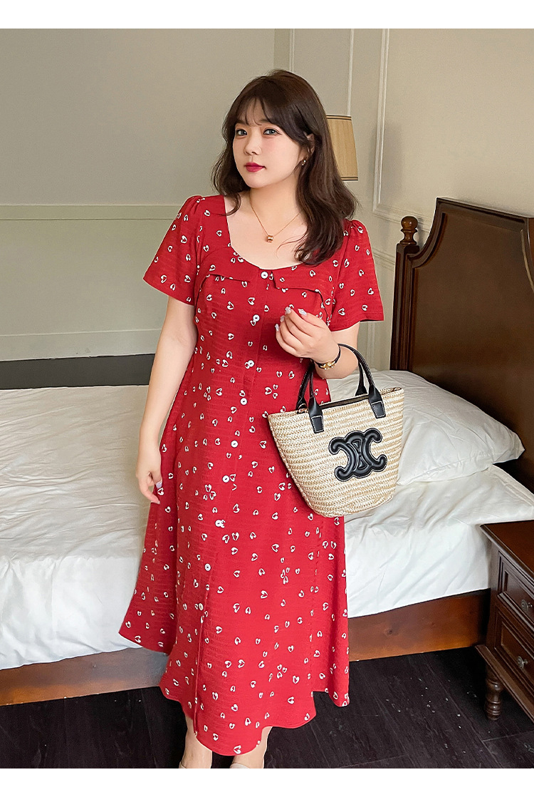 プチハート柄デコルテ美人ワンピース 大きいサイズのワンピース専門店 ミニョン