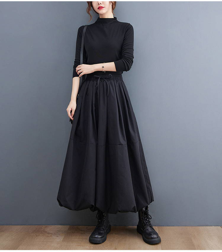 大きいサイズのウエストゴムのふんわり裾スカート-正面