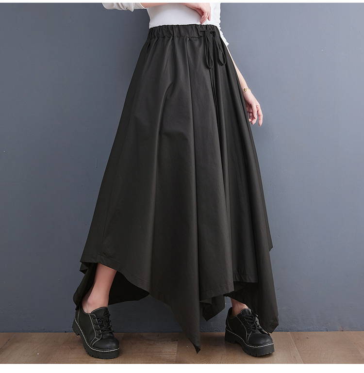 大きいサイズの裾デザインウエストゴムスカート-正面