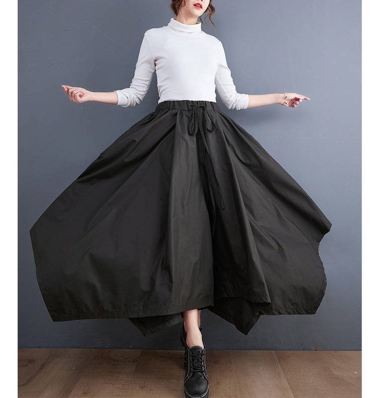 大きいサイズの裾デザインウエストゴムスカート-全身