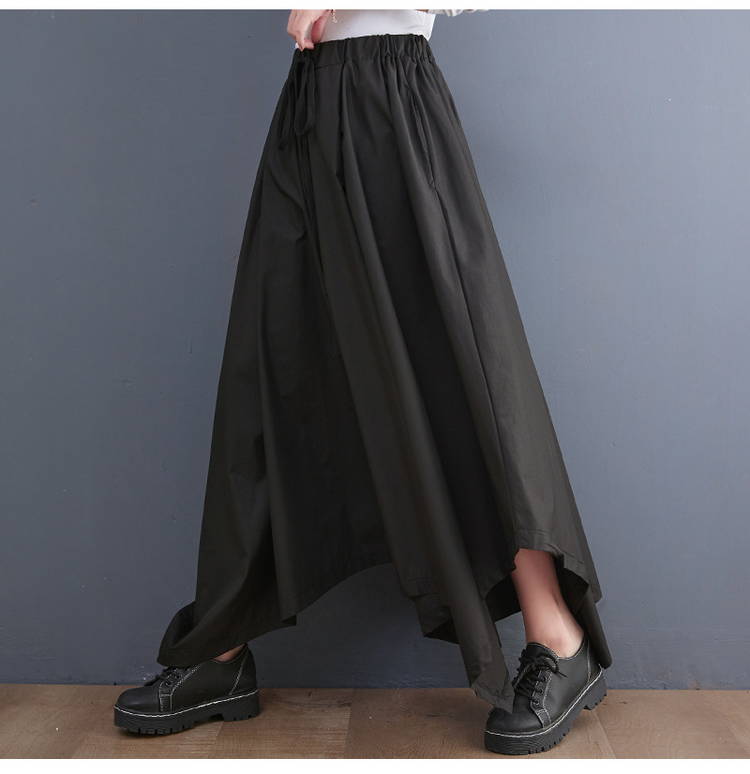大きいサイズの裾デザインウエストゴムスカート-横向き