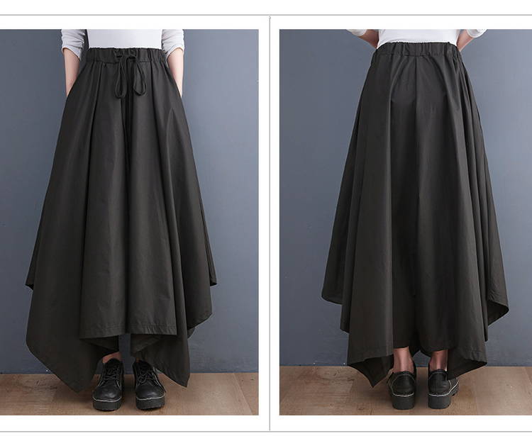 大きいサイズの裾デザインウエストゴムスカート-背面