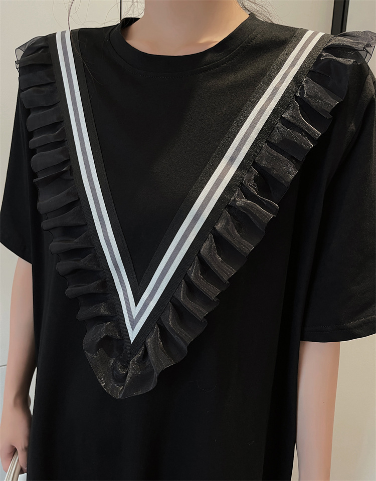 大きいサイズの裾チェック＆プリーツデザインロングワンピース-ディテール