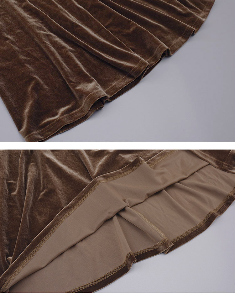 大きいサイズのフリル襟のベロアミディ丈ワンピース-正面