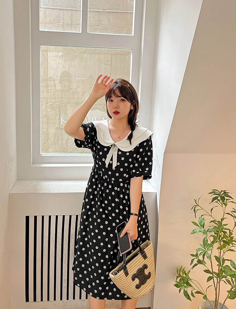 レトロ花柄デザイン襟付きワンピース 大きいサイズのレディース専門店 ミニョン