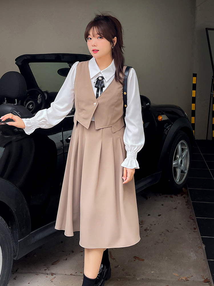 レトロガーリーな襟付きレイヤードワンピース 大きいサイズのワンピース専門店 ミニョン