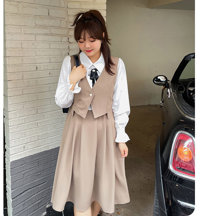 レトロガーリーな襟付きレイヤードワンピース 大きいサイズのワンピース専門店 ミニョン