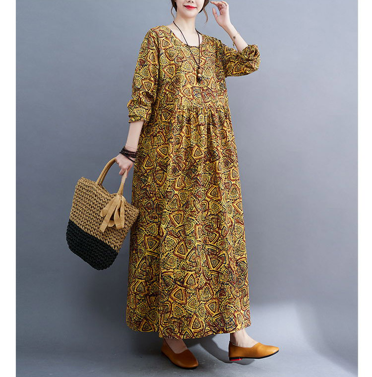 大人エスニック柄ロングワンピース ゆったり 大きいサイズのワンピース専門店 ミニョン