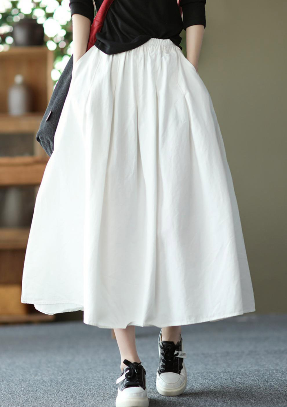 大きいサイズのふんわり女性らしいウエストゴムスカート-正面