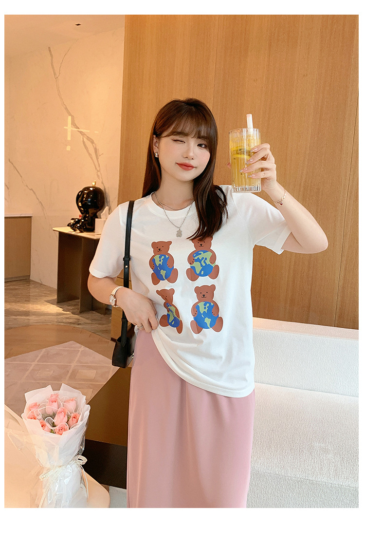 ゆる可愛い♪地球＆クマちゃんプリント半袖Tシャツ☆ 大きいサイズのレディースファッション通販 ミニョン！