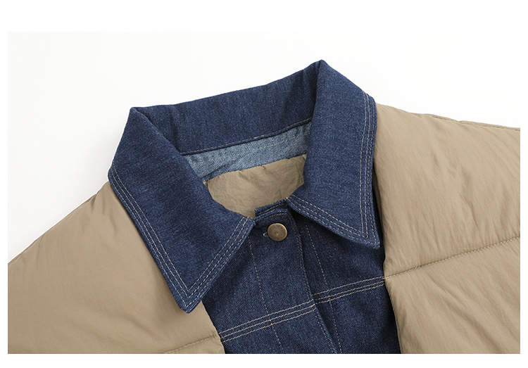 袖口前身のかみ合わせにデニムを使用♪デザイン性のある中綿コート-全身