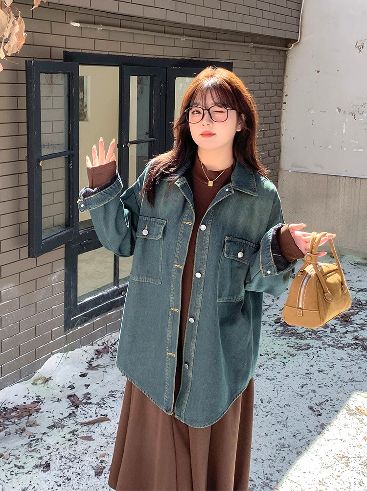 ジャケットっぽく着こなせるビンテージ風のデニムトップス☆ - 大きい 