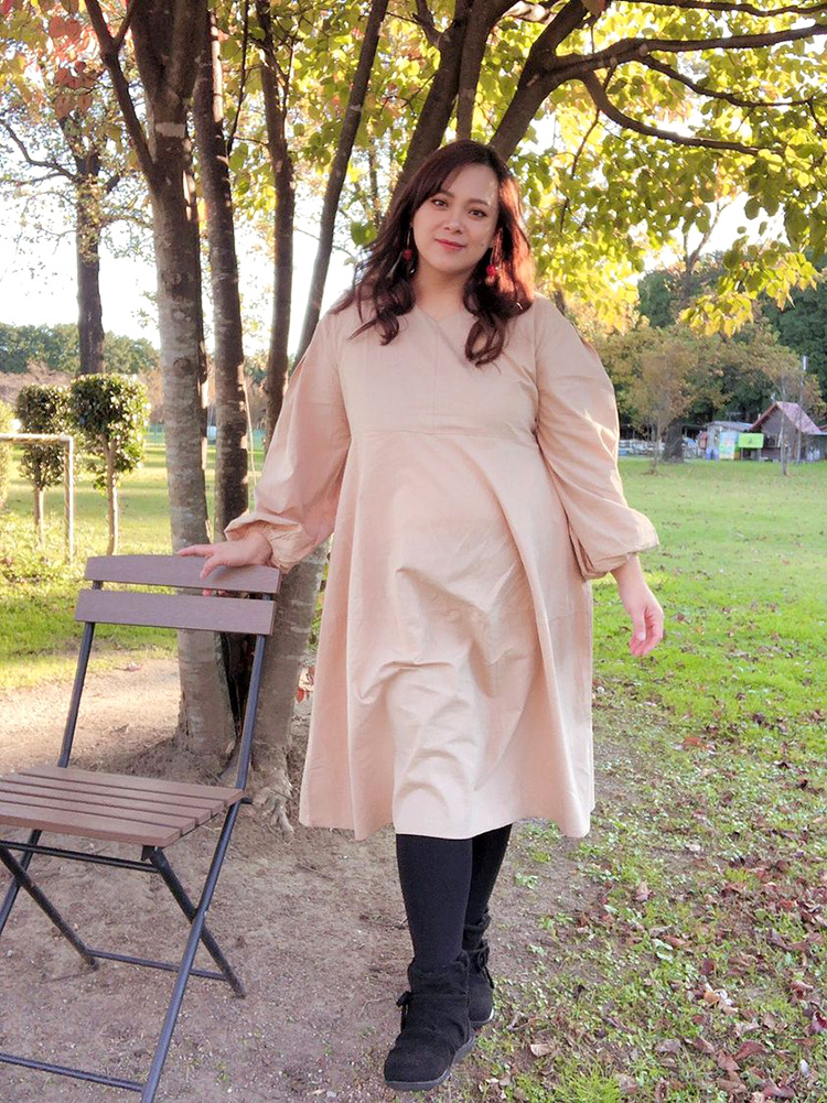 ふんわりボリューム袖のVネックロングワンピース★ - 大きいサイズの韓国レディースファッション通販 ミニョン！